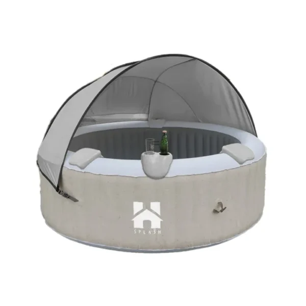 Bubbelbad Opblaasbaar – Met beschermzeil, filterset, Kussen, Bekerhouder en Zonnekap – Whirlpool – 6 Personen – Beige