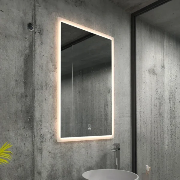 Badkamerspiegel Nola – Led – Met Anti condenssysteem en Verwarmingsfolie – Met moderne Touchdimmer – Rechthoekig – 60x80 cm