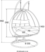 Polyrattan hangstoel Deluxe voor 2 personen - Met regenhoes - Inclusief kussens - Tot 250 kilo - Zwart - Afbeelding 4