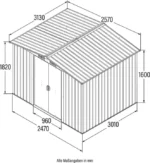 Gereedschapsschuur - Ruimtebesparend - Met lessenaarsdak en vleugeldeuren - Verzinkt plaatstaal - 257 x 178 cm - XXL - Afbeelding 2