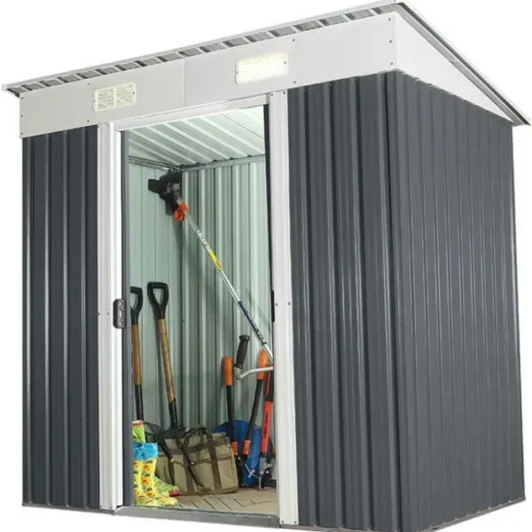 Gereedschapsschuur - Ruimtebesparend - Met lessenaarsdak en vleugeldeuren - Verzinkt plaatstaal - 195 x 180 cm - M