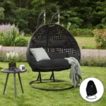 Polyrattan hangstoel voor 2 personen - Met regenhoes - Inclusief kussens - Tot 250 kilo - Zwart