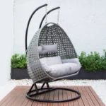 Polyrattan hangstoel voor 2 personen - Met regenhoes - Inclusief kussens - Tot 250 kilo - Grijs - Afbeelding 11