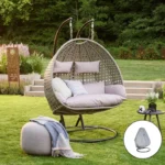 Polyrattan hangstoel voor 2 personen - Met regenhoes - Inclusief kussens - Tot 250 kilo - Grijs