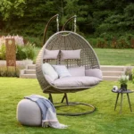 Polyrattan hangstoel voor 2 personen - Met regenhoes - Inclusief kussens - Tot 250 kilo - Grijs - Afbeelding 8