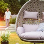 Polyrattan hangstoel voor 2 personen - Met regenhoes - Inclusief kussens - Tot 250 kilo - Grijs - Afbeelding 6