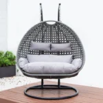 Polyrattan hangstoel voor 2 personen - Met regenhoes - Inclusief kussens - Tot 250 kilo - Grijs - Afbeelding 4