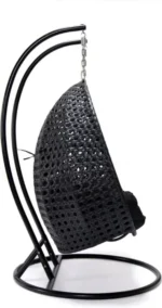Polyrattan hangstoel voor 2 personen - Met regenhoes - Inclusief kussens - Tot 250 kilo - Zwart - Afbeelding 4