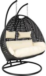 Polyrattan hangstoel Deluxe voor 2 personen - Met regenhoes - Inclusief kussens - Tot 250 kilo - Zwart - Afbeelding 9