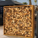 Houtopslag Nanga - 180 x 180 x 38 cm, weerbestendig, elegante roestlook - houtopslag brandhoutrek