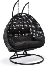 Polyrattan hangstoel voor 2 personen - Met regenhoes - Inclusief kussens - Tot 250 kilo - Zwart - Afbeelding 11