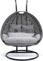 Polyrattan hangstoel voor 2 personen - Met regenhoes - Inclusief kussens - Tot 250 kilo - Grijs - Afbeelding 2