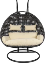 Polyrattan hangstoel Deluxe voor 2 personen - Met regenhoes - Inclusief kussens - Tot 250 kilo - Zwart - Afbeelding 5