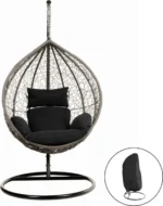 Polyrotan hangstoel met regenhoes - Inclusief kussens - Tot 120 kg - Zwart - Afbeelding 9