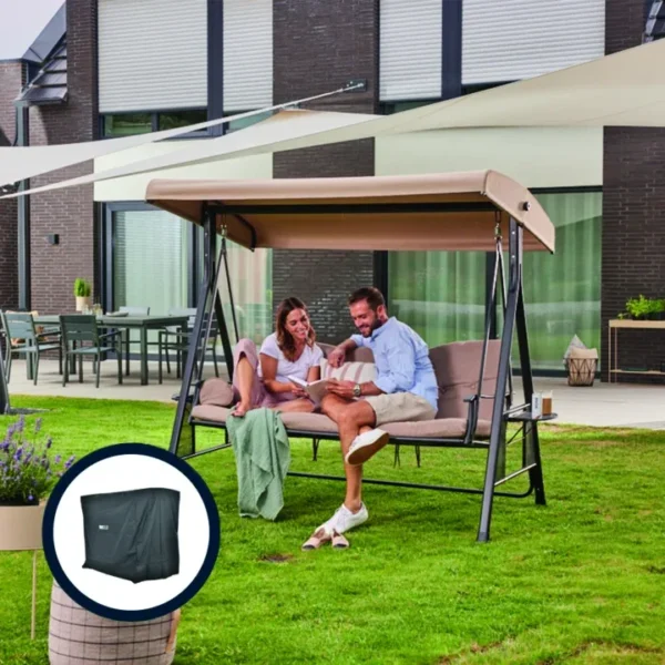 Hollywoodschommel Descanso - 3-zits schommelbank - 115 x 198 cm - Inclusief hoes - Beige