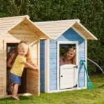 Speelhuis Blauw met bankje - Houten Speelhuisje - Speelhuisje voor de buiten / binnen - FSC hout - Duurzaam - Afbeelding 8