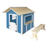 Speelhuis Blauw met bankje - Houten Speelhuisje - Speelhuisje voor de buiten / binnen - FSC hout - Duurzaam - Afbeelding 6