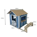 Speelhuis Blauw met bankje - Houten Speelhuisje - Speelhuisje voor de buiten / binnen - FSC hout - Duurzaam - Afbeelding 2