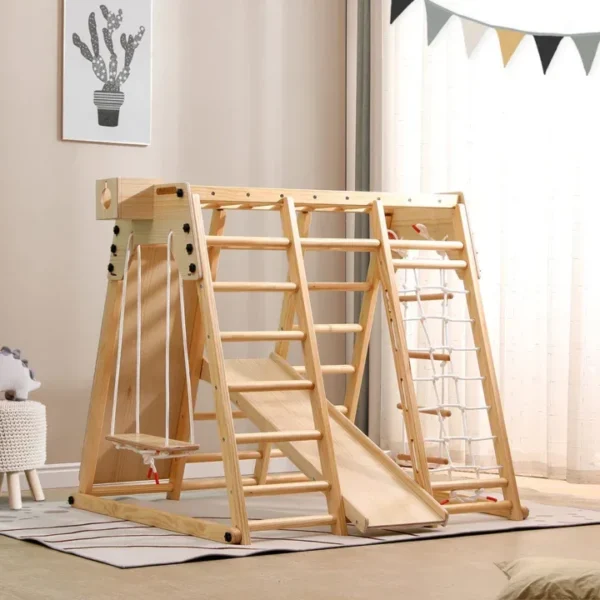 Speeltoestel inclusief glijbaan ,schommel en Klimwand – Opvouwbaar - 121 x 112 x 121 cm – Lio